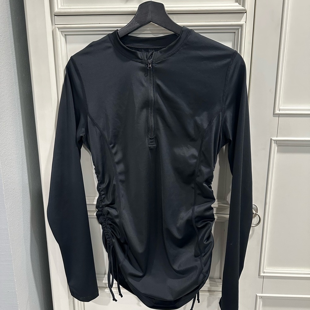Black Long Sleeve Zip-Up Swim Top